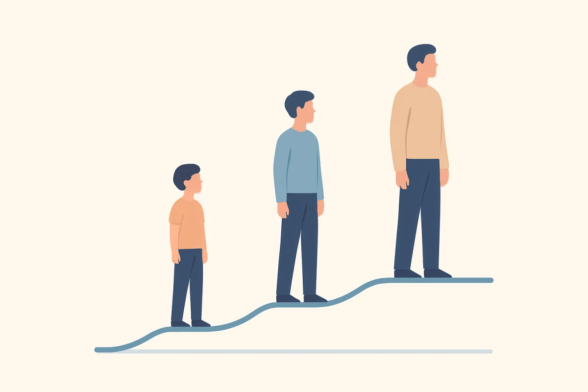 Illustration of a growth curve that rises through childhood and levels off in adulthood, showing why mental age stops rising